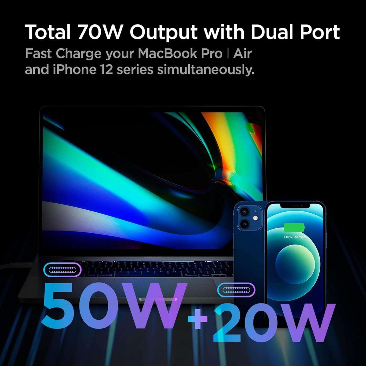 Spigen Fast Charging Adapter Total 70w, GaN, PD Support, BIS Certified, for iPhone 16/15/14(Pro,Pro Max,Plus), Galaxy S25/S24, Vivo, Oppo, iPad, MacBook and More (PE2007IN) - White - Image 4